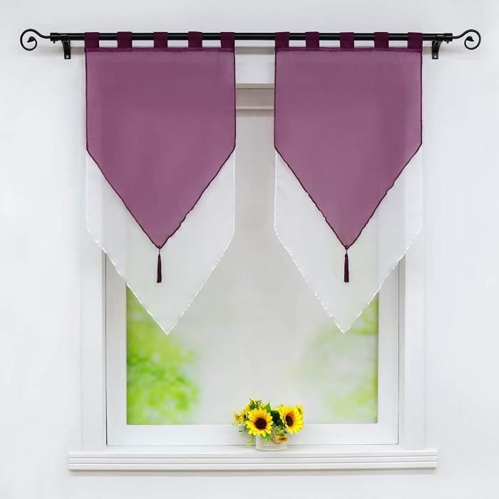 Rideaux De Cuisine Courts 43x200 Cm – Voilage Brise-Vue Floral Tournesols, Rideau Bistrot Blanc Élégant Pour Fenêtre Et Intimité