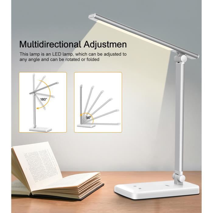 Lampe de Bureau LED 8W Lampe Bureau Tactile Dimmable 5 Luminosité Réglable  5 Modes de Couleur Lampe Lecture Protection des Yeux - Cdiscount Maison