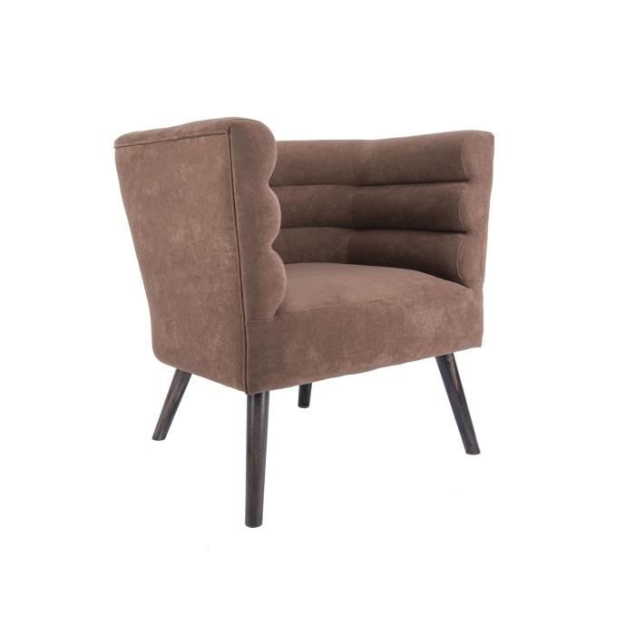 fauteuil de salon design velours explicit - marron - leitmotiv - 1 place - bois et polyester effet velours