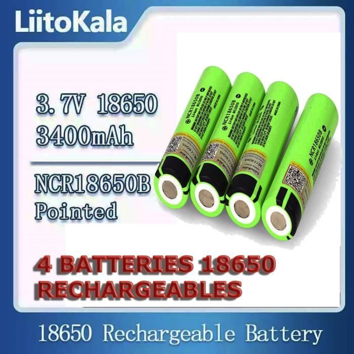 ®cbox pack de 4 piles batteries rechargeables 18650 3400mah capacité réel pour torche et lampe