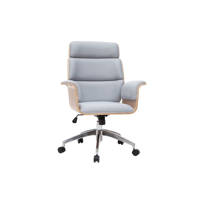Miliboo - Fauteuil de bureau à roulettes design en tissu gris clair bois clair et acier chromé ELON