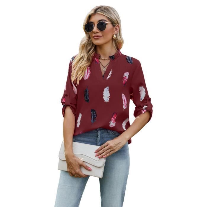 Chemise,Chemise élégante à manches longues pour femmes, chemisier de bureau, bouton de mode