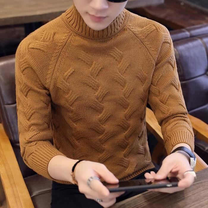Pull Haut Cou Col Roulé Solide Extensible Hommes Tricot Pull Haut Cou Col Roulé Solide Extensible Hommes Tricot