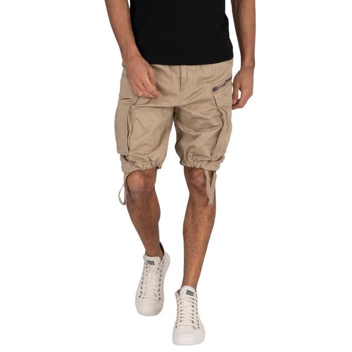 Short cargo G-Star Rovic pour hommes, Beige - Poches zippées et boutonnées - Coupe ample Beige - Prêt-à-Porter