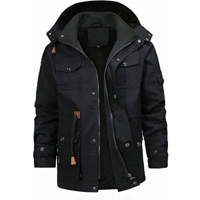 Manteau Homme Hiver Coton Épaissi Avec Capuche Fourrure - Parka Longue Chaud Coupe-Vent