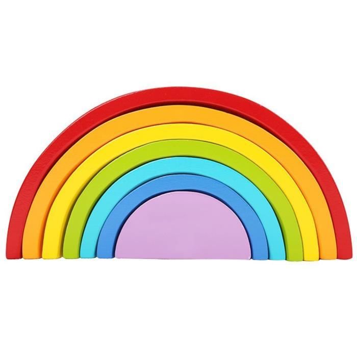 7 Couleurs Ensemble De Blocs De Construction En Bois Bebe Arc En Ciel Education Precoce Apprentissage Jouets Cdiscount Jeux Jouets