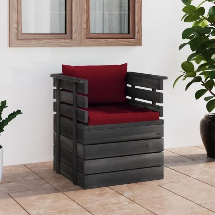 fauteuil de jardin en bois de pin - ovonni - rouge bordeaux - confortable et modulaire