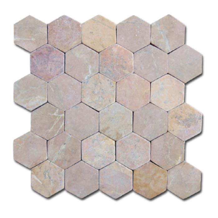 Carrelage mosaïque - Plaque de mosaïque mur et sol en marbre naturel coloris rose - 33 x 33 cm