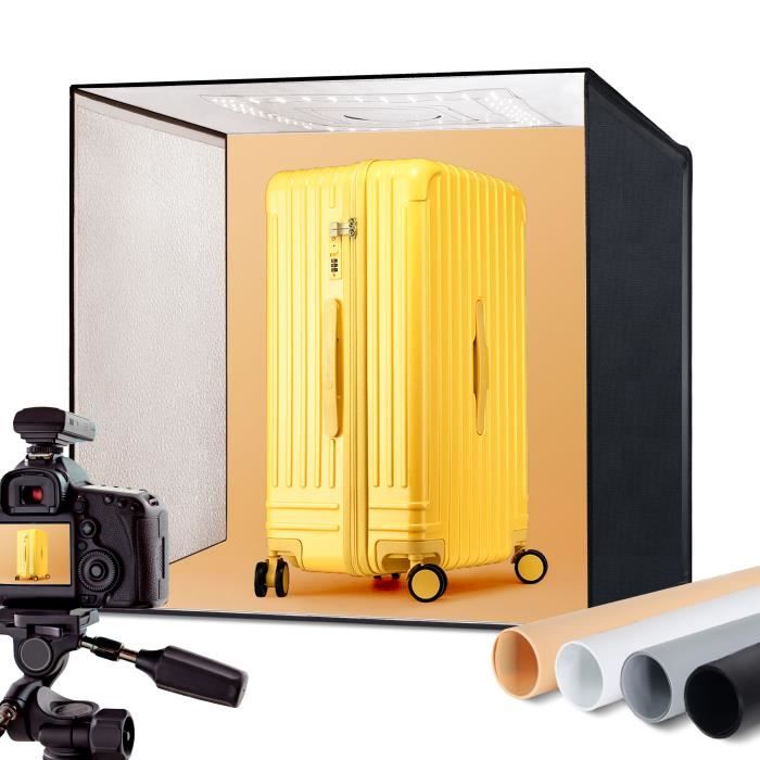 RALENO Boîte à Lumière de Studio Photo de Tent 60 x 58 x 60 cm Lumières 4 fonds PVC (noir/gris/orange/blanc pur)