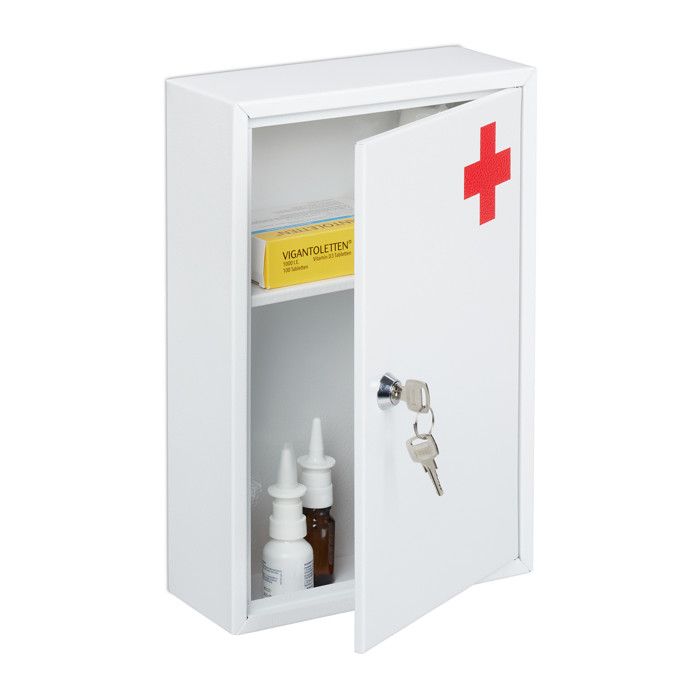 Relaxdays Armoire à pharmacie verrouillable vide 2 compartiments meuble mural HLP: 32 x 215 x 8 cm blanc/rouge