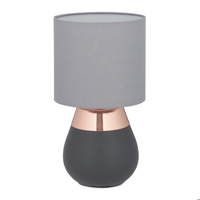 Relaxdays Lampe de chevet tactile dimmable 3 niveaux culot E14 HxP 32 5x18 cm gris-cuivre