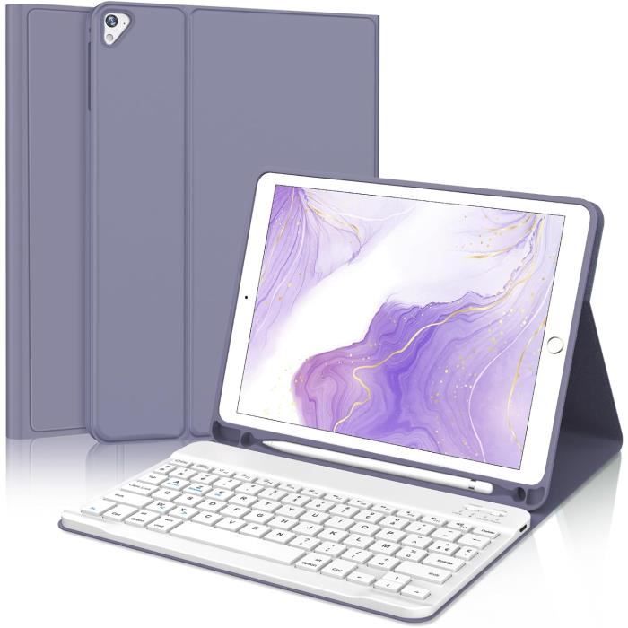 Coque Clavier AZERTY Pour IPad 9.7" - Bluetooth, Détachable, Avec Housse De Protection, Gris Clair