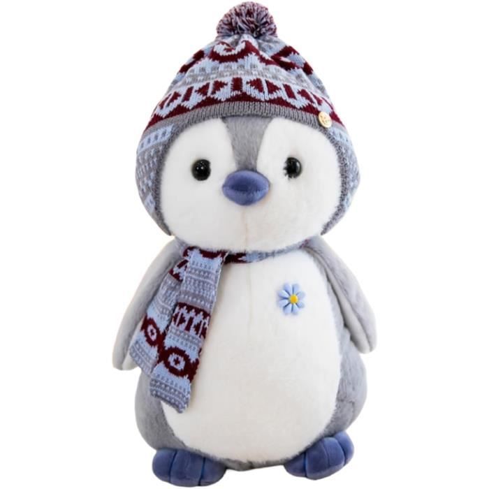 Doudou Pingouin, Poup?�e En Peluche, Avec Capuche, Cadeau (27 Cm, Gris)[J4190] - Cdiscount Jeux 