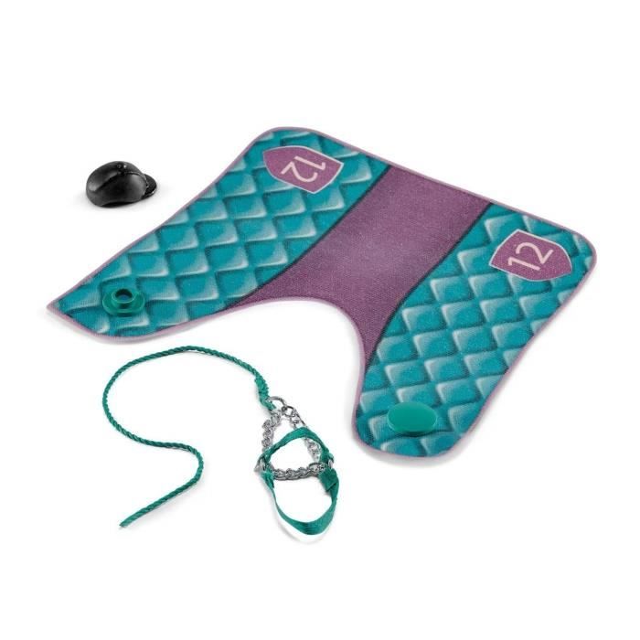 Meilleurs prix pour Accessoire pour animal - SCHLEICH - Lisa & Storm - Couverture turquoise - Licol violet - Pour cheval
