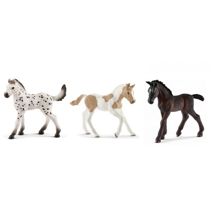 Schleich - Figurines miniature de chevaux Poulain (Knabstrupper, Paint Horse, Lipizzan 