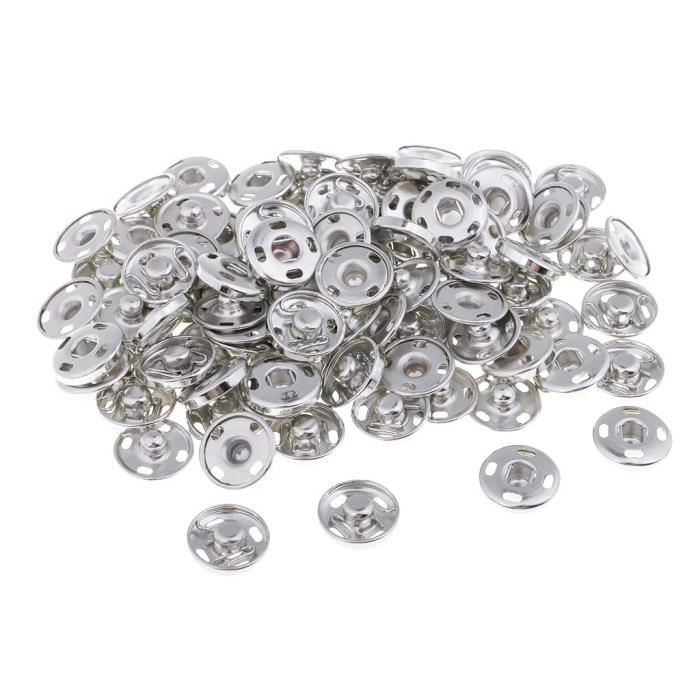 Lot De 50 Sets De Boutons Pression Argentés 14mm Pour Jeans Vintage - En Métal, Fabriqué En France
