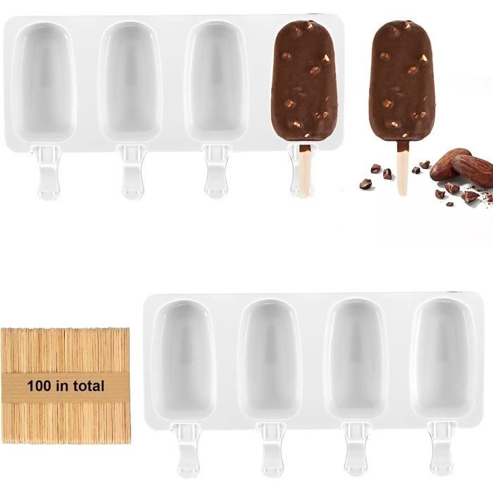 Moule à Glace En Silicone Réutilisable - 2 Moules 8 Cavités + 20 Bâtons - Pour Glacées, Cake Pops Et Desserts Maison