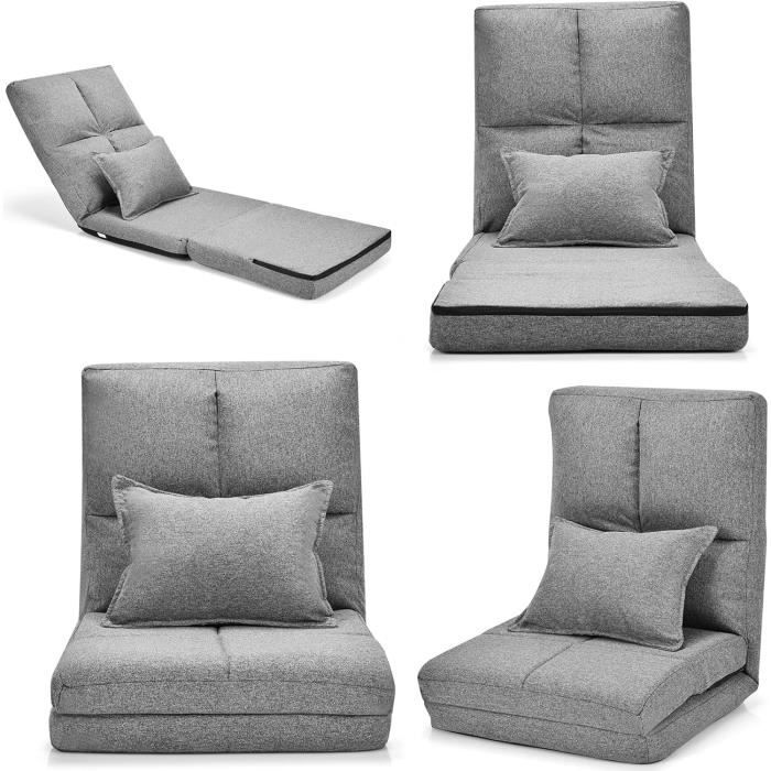 Chaise De Sol Rembourrée Pliable LIFEZEAL 14 Angles - Canapé Paresseux Pour Méditation Et Salon (Noir)