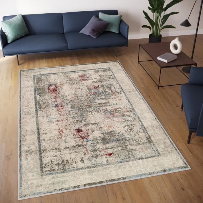Tapis De Salon Moderne à Poils Courts 160x230 Cm - Motif Abstrait, Antidérapant Et Lavable - Décoration Pour Salle à Manger Et Bureau (Couleur Rouille)