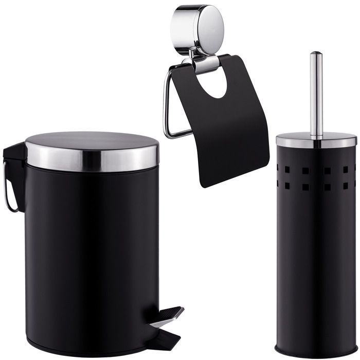 TECTAKE Set de Salle de Bain Toilettes WC Design 3 Pièces: 1 Poubelle, 1  Balayette Brosse, 1 Dérouleur de Papier Toilette Noir - Cdiscount Bricolage