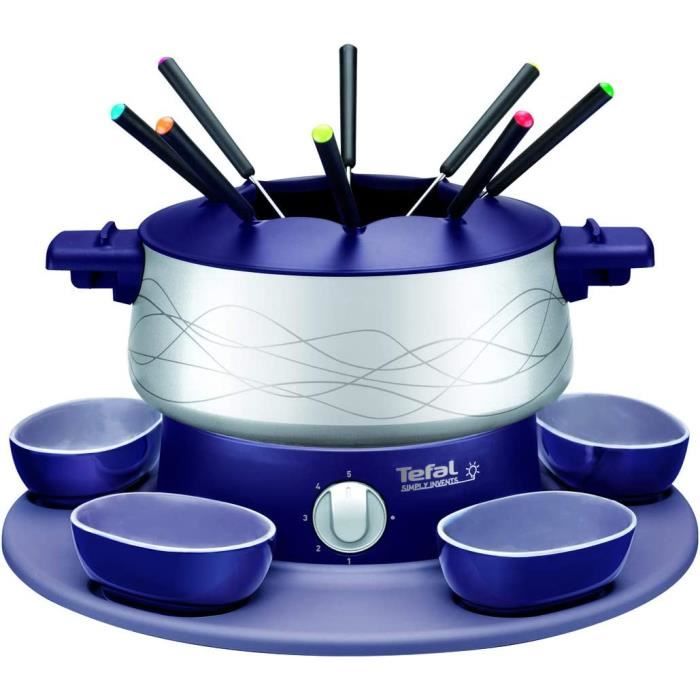 Tefal Fondue Simply Invents Appareil a fondue 8 personnes, 8 pics a fondue, 5 ramequins sur plateau rotatif, Thermostat regla