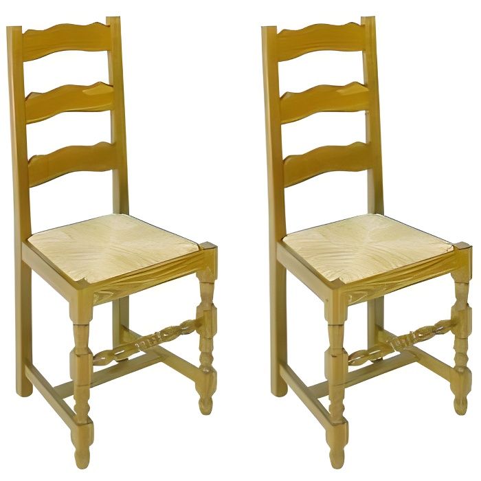 lot de 2 chaises - vente-unique - seguin - hêtre massif & paille de seigle - style campagne