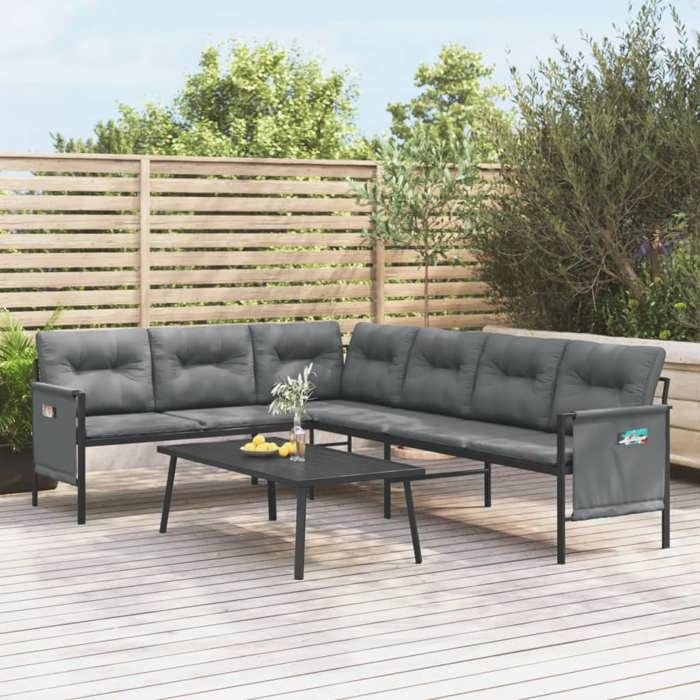 vidaXL Canapé d'angle jardin Acier Textilène