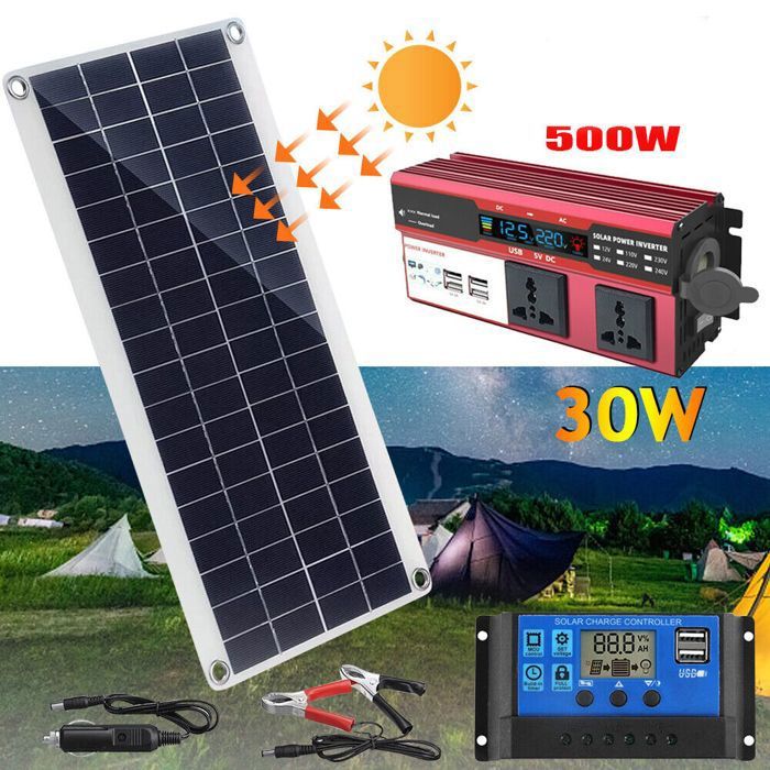 Panneau Solaire 300W 12V, Kit de Panneau Solaire, Chargeur de Batterie Kit  avec régulateur de Charge