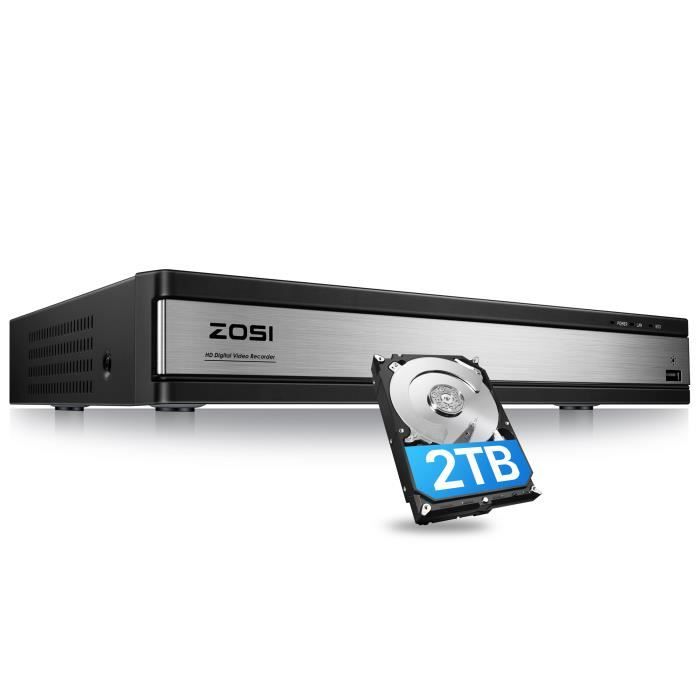 ZOSI DVR 16CH 1080P 2TB Enregistreur de Vidéosurveillance, Visualisation à distance, Détection de mouvement, App gratuite