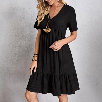 Robe Été Femme Perfcreat Coton/Lin - Col V Boutonné - Plage Vacances - Grande Taille