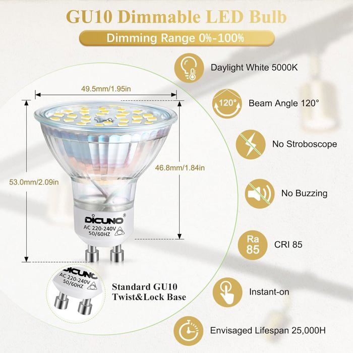 Ampoule LED GU10 Dimmable Blanc froid 5000K 42W quivalent 40W lampe