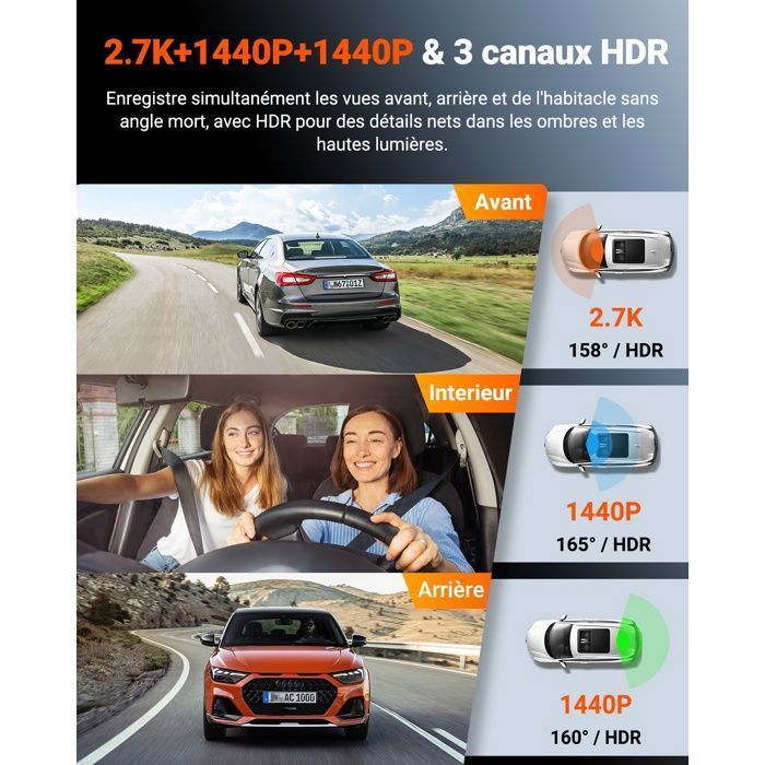 VANTRUE NEXUS-4S Triple 2.7K 2.5K2 STARVIS 2, 3 canaux HDR