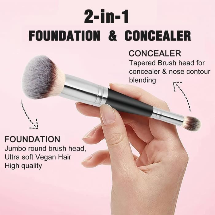 Pinceau Biseauté Pour Fond De Teint Et Poudre – Marque Maange, Poils Synthétiques, Manche En Bois, Noir