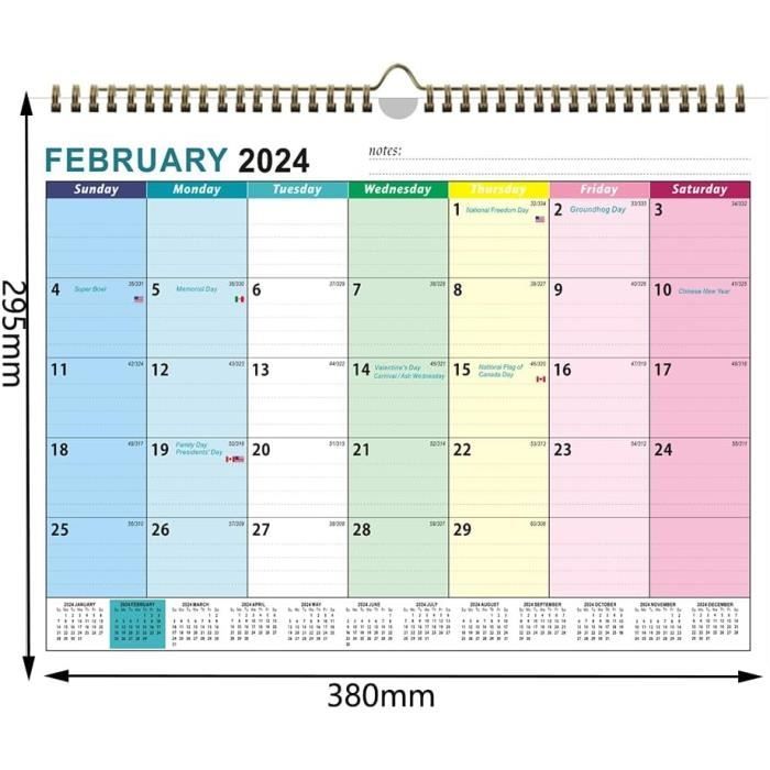 Calendrier 2023-2024, calendrier mural mensuel avec papier épais