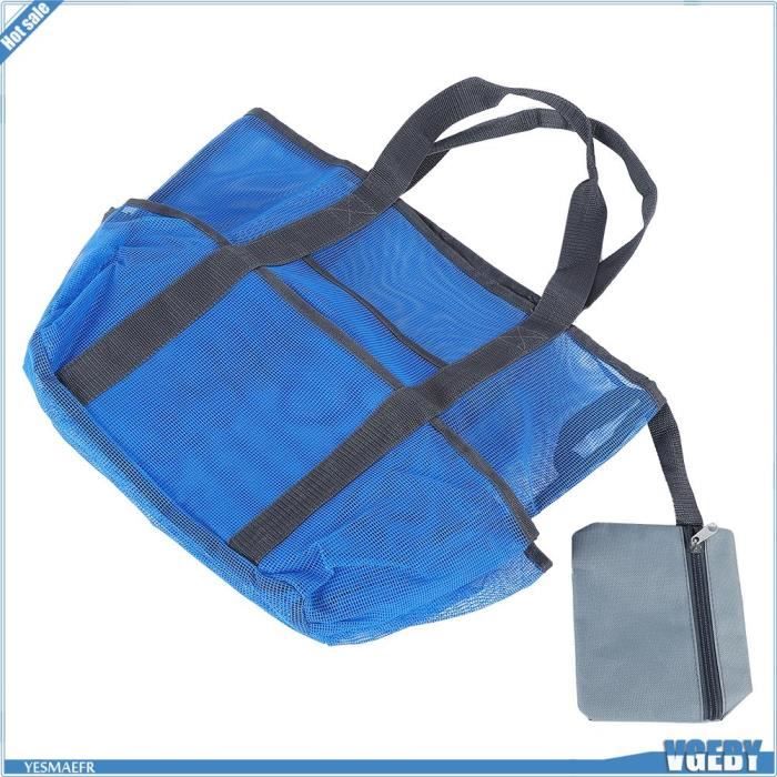Sac De Plage En Maille Narunii - Grand Sac Jouets Pliable - Nylon Respirant, Multi-poches - Bleu