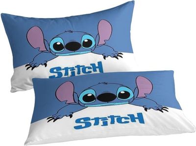 Parure De Lit 2 Pièces Lilo & Stitch 100% Coton - Housse De Couette 140x200cm + Taie D'oreiller 50x70cm, Réversible, Pour Enfant