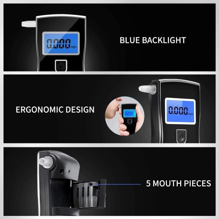 Ethylotest Électronique Homologué NF + 15 Embouts - Alcootest Portable Écran LCD Avec Piles Et Test Jetable