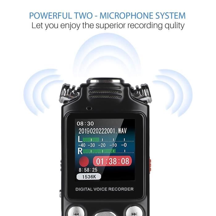 128GB Dictaphone Enregistreur Vocal Numériques, 1536Kbps