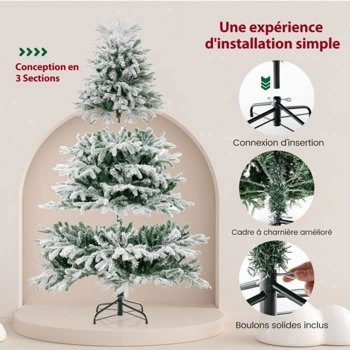 Sapin De Noël Artificiel 145 Cm Avec 300 LED - 8 Modes Lumineux, Branches Réglables, Pot Noir