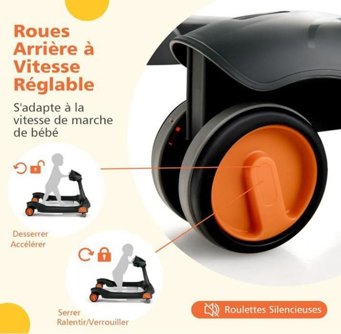 DREAMADE Trotteur Bebe 2 en 1 Trotteur Pliable en Hauteur Reglable Marcheur avec Vitesse Reglable pour Enfant