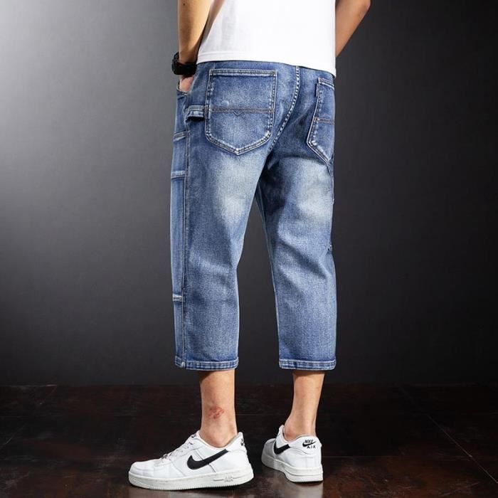 Pantacourt en Jeans Homme Ete Coupe Droite Pantalon Court Stretch Fashion Effet Use et Delave Bleu Cdiscount Pret a Porter