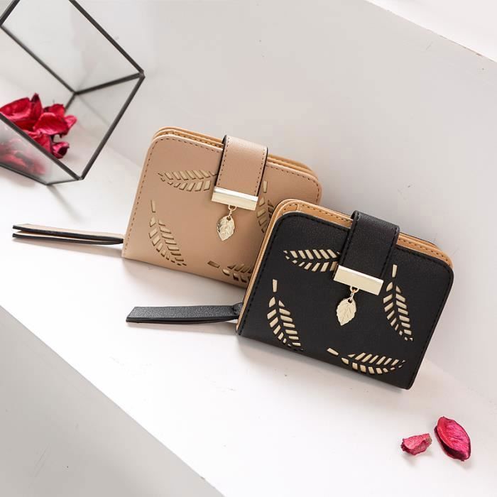 Portefeuille Femme Compact Cuir PU - Porte-Cartes Avec Fermeture Éclair - Petit Porte-Monnaie Élégant