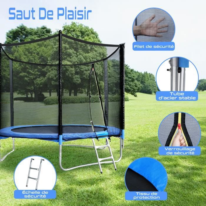 Trampoline Enfant Multifonction - Filet Sécurité + Balançoire | Intérieur/Extérieur 50kg