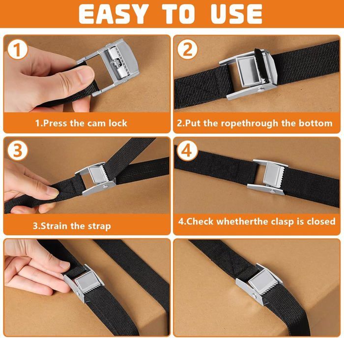 Lot De 6 Sangles D'échelle Réutilisables Avec Crochet Et Boucle, Sangles Réglables Pour Camions, Camionnettes, SUV, RV, Voiture De Tourisme (83,8 X 5,1 Cm