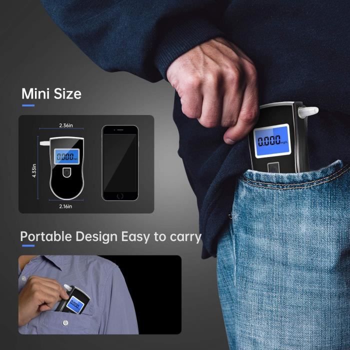 Éthylotest Électronique Homologué NF Précis Avec Écran LCD + 15 Embouts + Test Jetable - Alcootest Portable Personnel