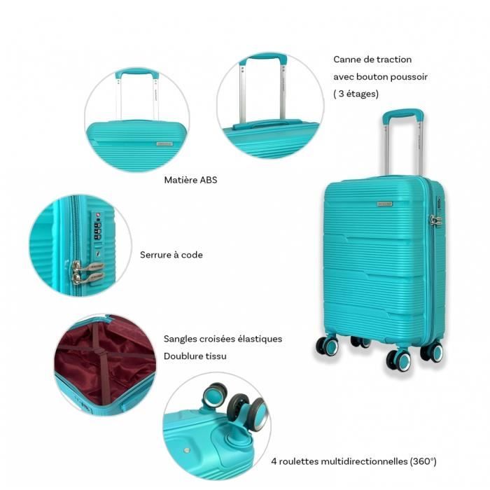 Valise bleu clair bagage à main 55cm 4 roulettes avec code valise cabi 