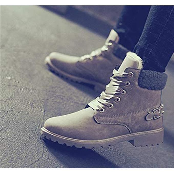 Botte Femme Plates Lacets Bottes Hiver Chaud Fourrure Cheville
