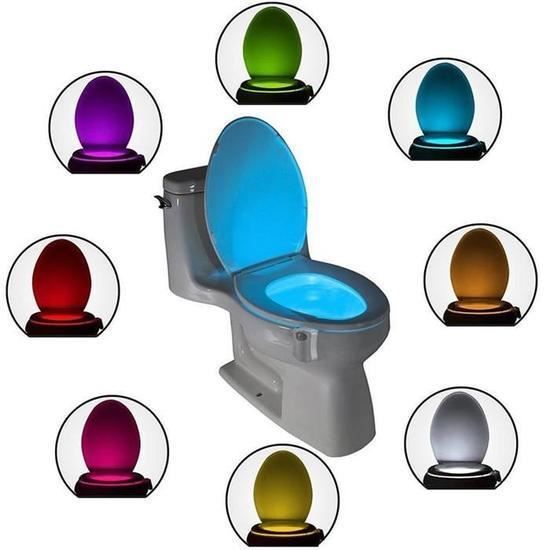 Veilleuse LED Détecteur Mouvement Pour Cuvette WC - 8 Couleurs Changement Automatique - Installation Facile