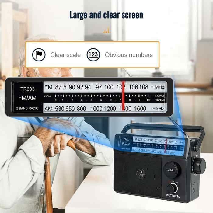 Rádio FM AM Portátil Retekess TR633 Com Antena Externa De 3,5mm Suporte De Sinalização Bateria