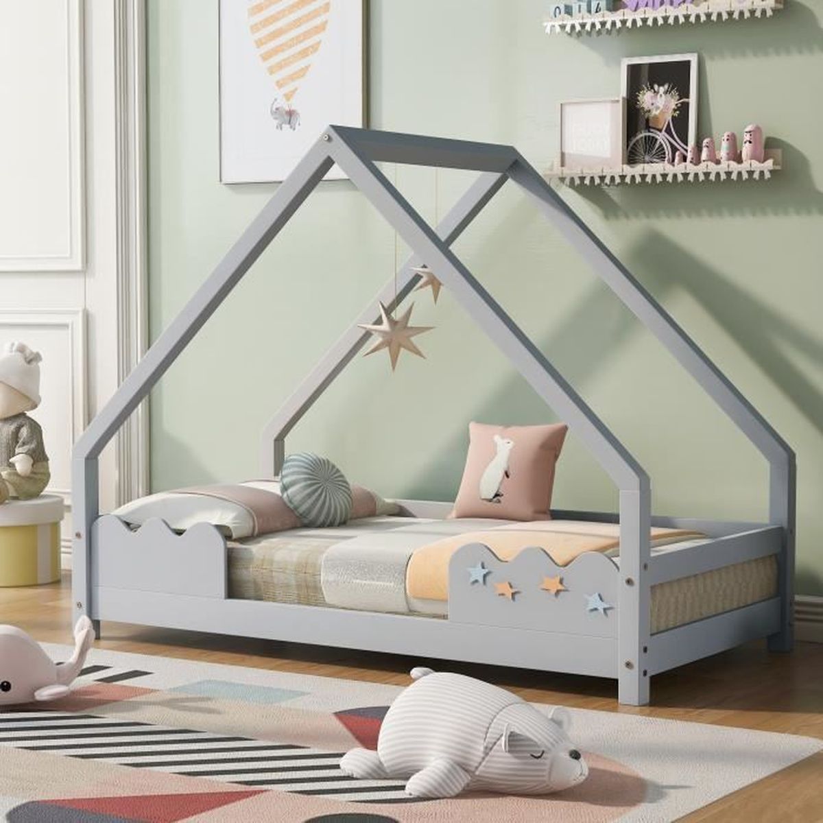 Lit cabane lit enfant 80 x 160 cm avec protection antichute, Lit